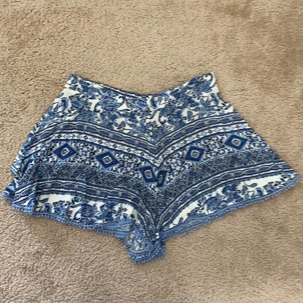 Blue and White Pom Pom Shorts